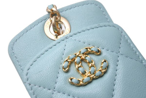 CHANEL シャネル ラゲージタグ カードケース パスケース 29番台 ココマーク ブルー ラムスキン ゴールド金具 美品 中古 62124