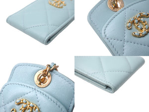 CHANEL シャネル ラゲージタグ カードケース パスケース 29番台 ココマーク ブルー ラムスキン ゴールド金具 美品 中古 62124