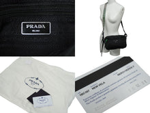 画像をギャラリービューアに読み込む, PRADA プラダショルダーバッグ トライアングルロゴ スタッズ ナイロン ブラック グリーン 1BC167 シルバー金具 中古 62126 