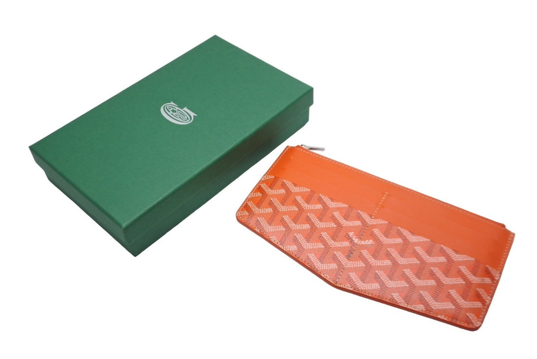 GOYARD ゴヤール インサートルイーズ カードケース INSLOUMMLTY07CL07P PVC カーフスキン オレンジ ヘリンボーン 美品 中古 62131