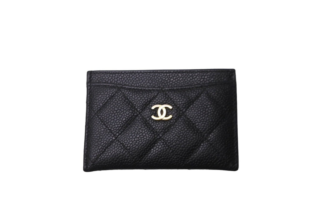 CHANEL シャネル ココマーク カードケース 18番台 キャビアスキン ブラック ゴールド金具 美品 中古 62132