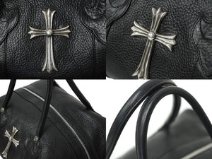 極美品 CHROME HEARTS クロムハーツ モニカ ハンドバッグ ラージクロス ブラック カーフ シルバー金具 中古 62133