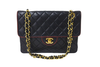CHANEL シャネル 中マトラッセ 25 バイカラー チェーンショルダーバッグ 1番台 ブラック ボルドー ラムスキン ゴールド金具 美品 中古 62152
