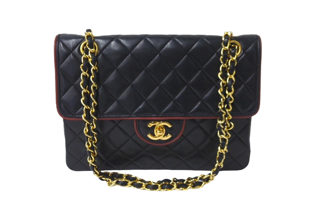 CHANEL シャネル 中マトラッセ 25 バイカラー チェーンショルダーバッグ 1番台 ブラック ボルドー ラムスキン ゴールド金具 美品 中古 62152