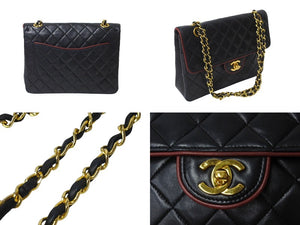 CHANEL シャネル 中マトラッセ 25 バイカラー チェーンショルダーバッグ 1番台 ブラック ボルドー ラムスキン ゴールド金具 美品 中古 62152