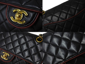 CHANEL シャネル 中マトラッセ 25 バイカラー チェーンショルダーバッグ 1番台 ブラック ボルドー ラムスキン ゴールド金具 美品 中古 62152