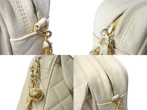 CHANEL シャネル ブリリアント 玉付き ビジューチェーンショルダーバッグ ココマーク キャビアスキン 2番台 1992年 ベージュ美品 中古 62153