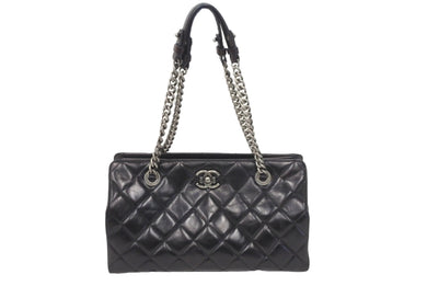 CHANEL シャネル ハンドバッグ マトラッセ ココマーク ラムスキン ブラック シルバー金具 美品 中古 62154