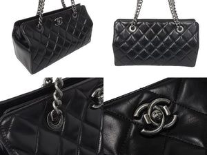 CHANEL シャネル ハンドバッグ マトラッセ ココマーク ラムスキン ブラック シルバー金具 美品 中古 62154