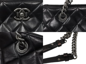 CHANEL シャネル ハンドバッグ マトラッセ ココマーク ラムスキン ブラック シルバー金具 美品 中古 62154