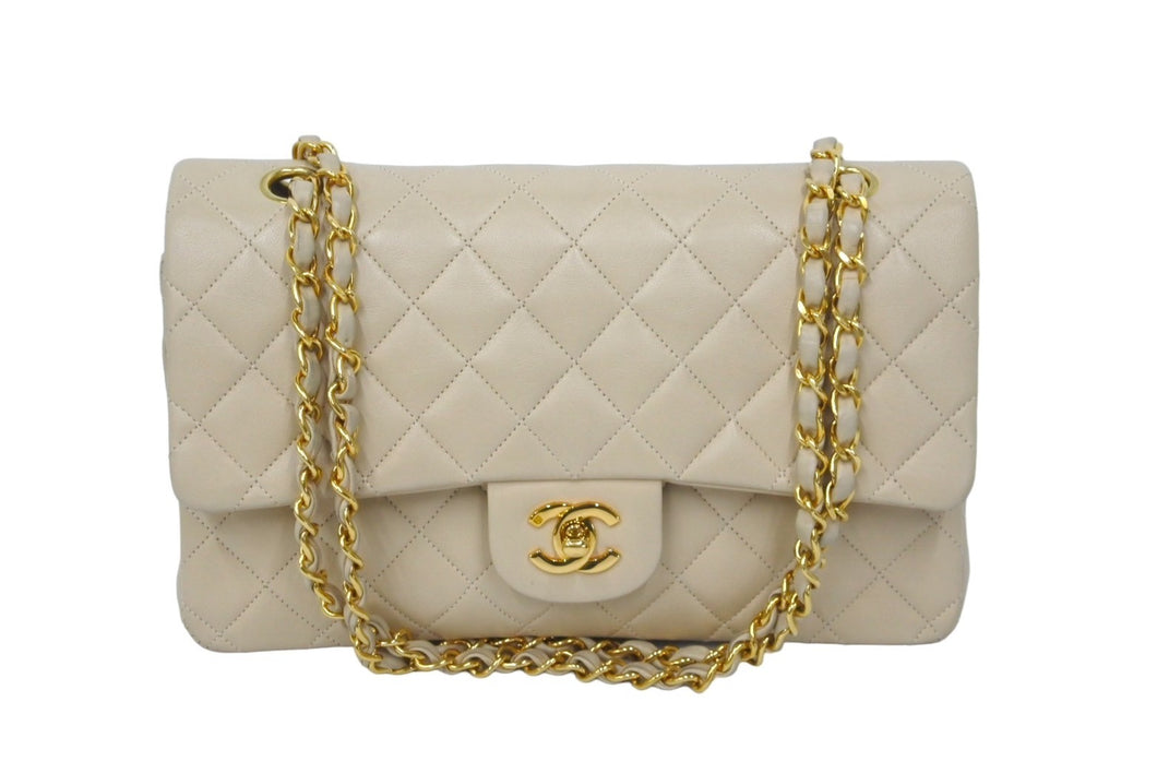CHANEL シャネル マトラッセ25 Wフラップ チェーンショルダーバッグ 3番台 ラムスキン ベージュ ゴールド金具 美品 中古 62165