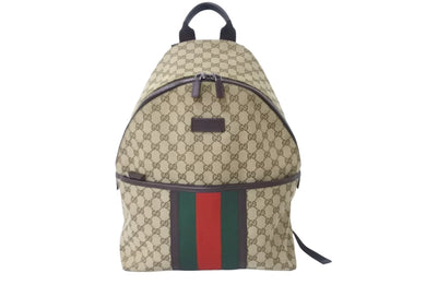 GUCCI グッチ リュック バックパック シェリーライン GGキャンバス 190278 ベージュ レザー シルバー金具 良品 中古 62174