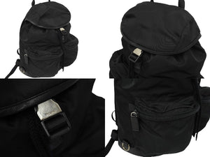 PRADA プラダ リュック デイパック バックパック Wポケット トライアングルロゴ ナイロン レザー ブラック 美品 中古 62175