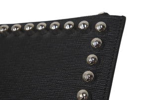 同様品 FENDI フェンディ カールラガーフェルド ポーチ 8M0341 PVC レザー スタッズ ブラック シルバー金具 中古 62176 