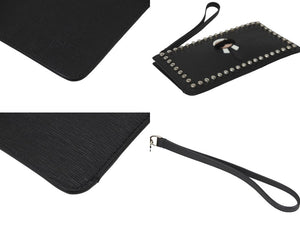 同様品 FENDI フェンディ カールラガーフェルド ポーチ 8M0341 PVC レザー スタッズ ブラック シルバー金具 中古 62176 