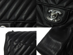 CHANEL シャネル Vステッチ チェーンショルダーバッグ 22番台 ココマーク ブラック ラムスキン シルバー金具 美品 中古 62192
