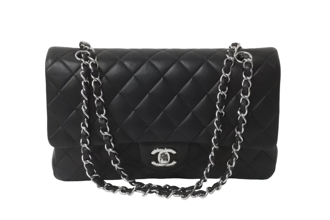 CHANEL マトラッセWフラップチェーンショルダー 13番台 25cm ショルダーバッグ ブラウン×シルバー金具 ラムスキン 美品 中古 62194