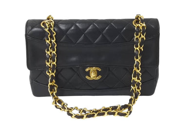 CHANEL シャネル マトラッセ 24 シングルフラップ チェーンショルダーバッグ ポーチ欠品 2番台 ブラック ラムスキン ゴールド金具 美品 中古 62196