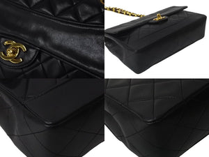 CHANEL シャネル マトラッセ 24 シングルフラップ チェーンショルダーバッグ ポーチ欠品 2番台 ブラック ラムスキン ゴールド金具 美品 中古 62196