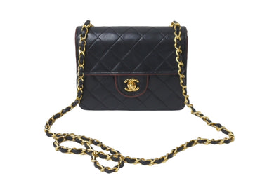 CHANEL シャネル ヴィンテージ ミニマトラッセチェーンショルダーバッグ19cm 1番台 ブラック レッド バイカラー 美品 中古 62197
