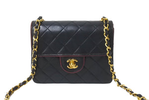 CHANEL シャネル ヴィンテージ ミニマトラッセチェーンショルダーバッグ19cm 1番台 ブラック レッド バイカラー 美品 中古 62197
