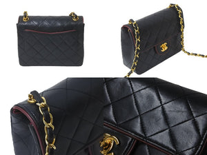 CHANEL シャネル ヴィンテージ ミニマトラッセチェーンショルダーバッグ19cm 1番台 ブラック レッド バイカラー 美品 中古 62197
