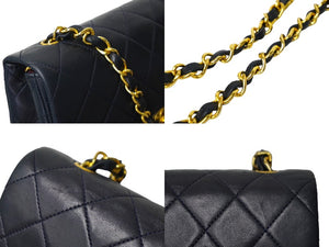 CHANEL シャネル マトラッセ チェーン ショルダーバッグ 19cm 1番台 ラムスキン フルフラップ ネイビー ゴールド金具 美品 中古 62198