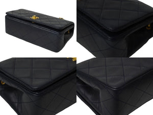 CHANEL シャネル マトラッセ チェーン ショルダーバッグ 19cm 1番台 ラムスキン フルフラップ ネイビー ゴールド金具 美品 中古 62198