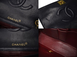 CHANEL シャネル マトラッセ チェーン ショルダーバッグ 19cm 1番台 ラムスキン フルフラップ ネイビー ゴールド金具 美品 中古 62198