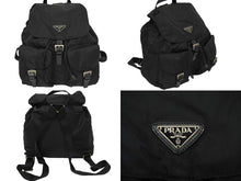 画像をギャラリービューアに読み込む, PRADA プラダ リュック デイパック バックパック Wポケット トライアングルロゴ ナイロン ブラック B6677F 美品 中古 62200 