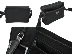 PRADA プラダショルダーバッグ トライアングルロゴ 2VH048 ナイロン サフィアーノレザー ブラック シルバー金具 美品 中古 62201 