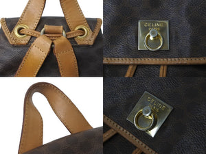 CELINE セリーヌ リュック バックパック マカダム柄 ゴールド金具 PVC レザー ブラウン ベージュ 良品 中古 62203