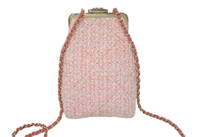 極美品 CHANEL シャネル がま口ツイードチェーンショルダーバッグ 30番台 ピンク ホワイト ゴールド金具 中古 62209