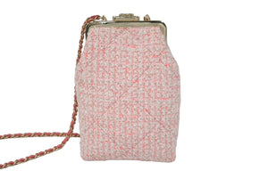 極美品 CHANEL シャネル がま口ツイードチェーンショルダーバッグ 30番台 ピンク ホワイト ゴールド金具 中古 62209