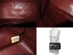 CHANEL シャネル マトラッセ 25 ダブルフラップ ショルダーバッグ 1番台 ココマーク ブラック ラムスキン ゴールド金具 美品 中古 62212