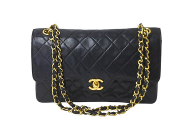 CHANEL シャネル マトラッセ 25 ダブルフラップ ショルダーバッグ 1番台 ココマーク ブラック ラムスキン ゴールド金具 美品 中古 62212
