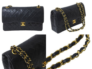 CHANEL シャネル マトラッセ 25 ダブルフラップ ショルダーバッグ 1番台 ココマーク ブラック ラムスキン ゴールド金具 美品 中古 62212