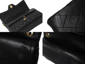 CHANEL シャネル マトラッセ 25 ダブルフラップ ショルダーバッグ 1番台 ココマーク ブラック ラムスキン ゴールド金具 美品 中古 62212
