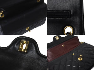 CHANEL シャネル マトラッセ 25 ダブルフラップ ショルダーバッグ 1番台 ココマーク ブラック ラムスキン ゴールド金具 美品 中古 62212