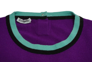 CHANEL シャネル アンサンブル ニット トップス 半袖Ｔシャツ カシミヤ ココマークボタン パープル 美品 中古 62216