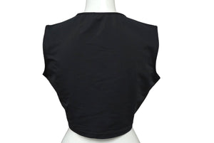 極美品 CHANEL シャネル チビT クロップド タンクトップ ノースリーブ 無地 ココマーク ナイロン ブラック 中古 62218