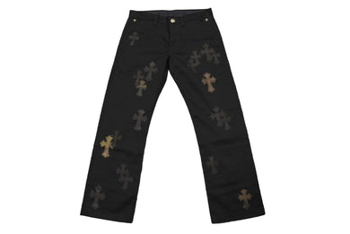 新品同様品 CHROME HEARTS クロムハーツ クロスパッチ チノパンツ ブラック カモフラージュ シルバー925 サイズ32 中古 62224