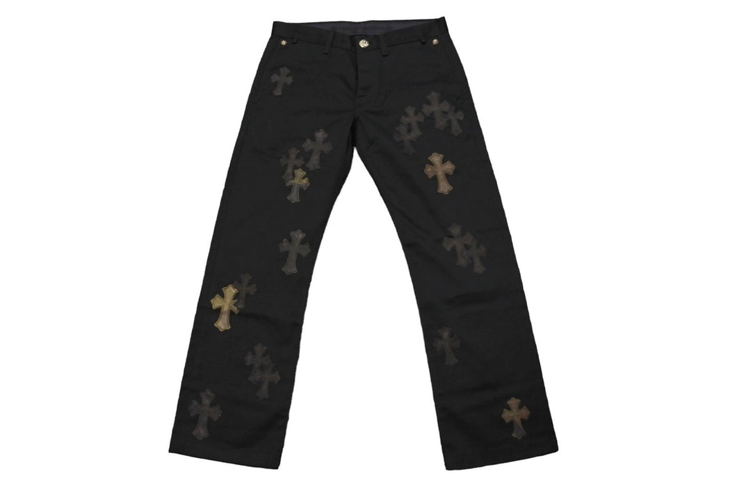 新品同様品 CHROME HEARTS クロムハーツ クロスパッチ チノパンツ ブラック カモフラージュ シルバー925 サイズ32 中古 62224