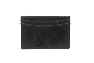 CHANEL シャネル 2.55 カードケース 11番台 キルティング カーフスキン ブラック ロゴ シルバー金具 美品 中古 62225