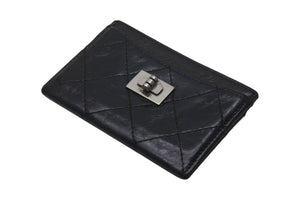 CHANEL シャネル 2.55 カードケース 11番台 キルティング カーフスキン ブラック ロゴ シルバー金具 美品 中古 62225
