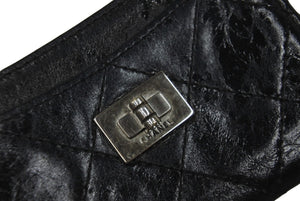 CHANEL シャネル 2.55 カードケース 11番台 キルティング カーフスキン ブラック ロゴ シルバー金具 美品 中古 62225