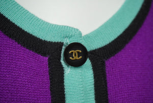 CHANEL シャネル アンサンブル ニット カーディガン カシミヤ ココマークボタン パープル 美品 中古 62227