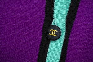 CHANEL シャネル アンサンブル ニット カーディガン カシミヤ ココマークボタン パープル 美品 中古 62227