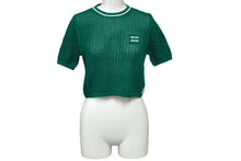 画像をギャラリービューアに読み込む, 極美品 MIUMIU ミュウミュウ ニット セーター カットソー 編み 2023年SS コットン グリーン ホワイト 36 中古 62235