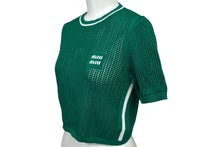 画像をギャラリービューアに読み込む, 極美品 MIUMIU ミュウミュウ ニット セーター カットソー 編み 2023年SS コットン グリーン ホワイト 36 中古 62235